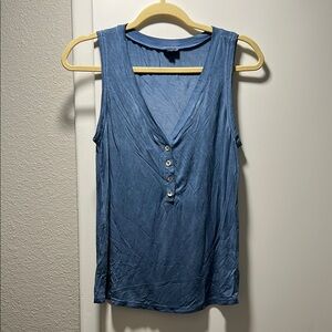 POL Blue Fitted Buttoned Tank Top